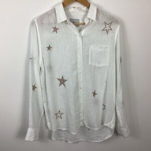 Rails Charli White And Rosegold Stars Embroidery Linen Shirt Size Small
